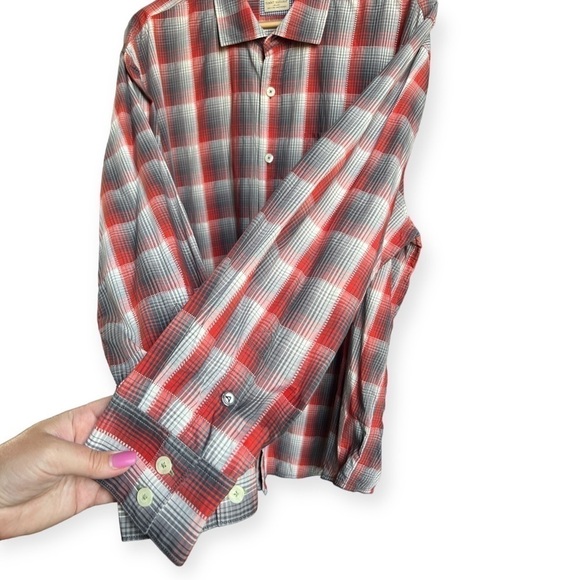 Tommy Bahama Men’s Red & Grey Plaid Long Sleeve Button Front Shirt, XXL - Picture 4 of 10